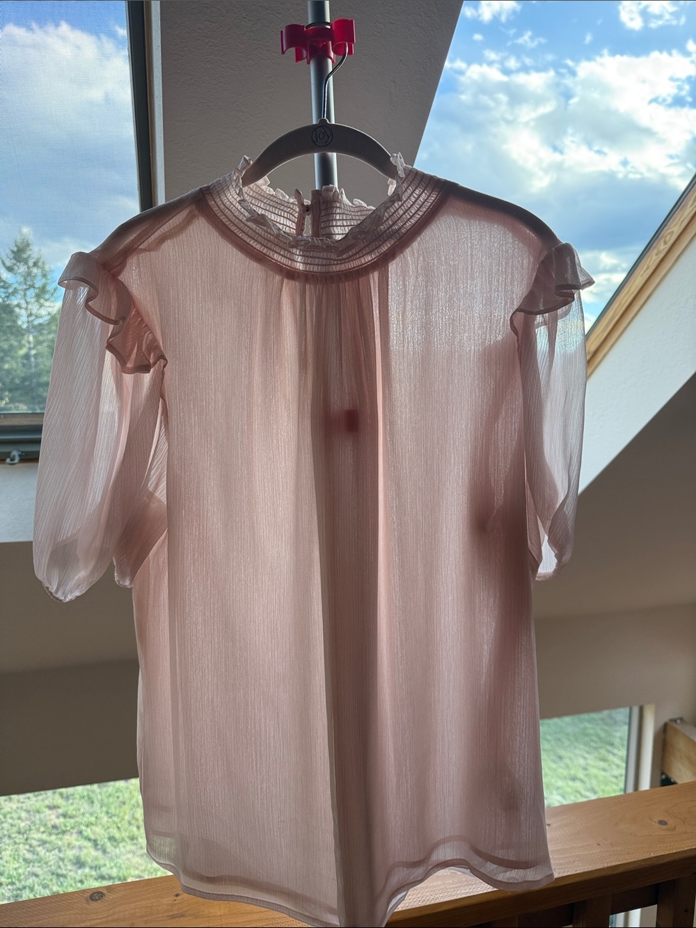 Tommy Hilfiger Ruffle Sleeve Blouse in Light Pink XL